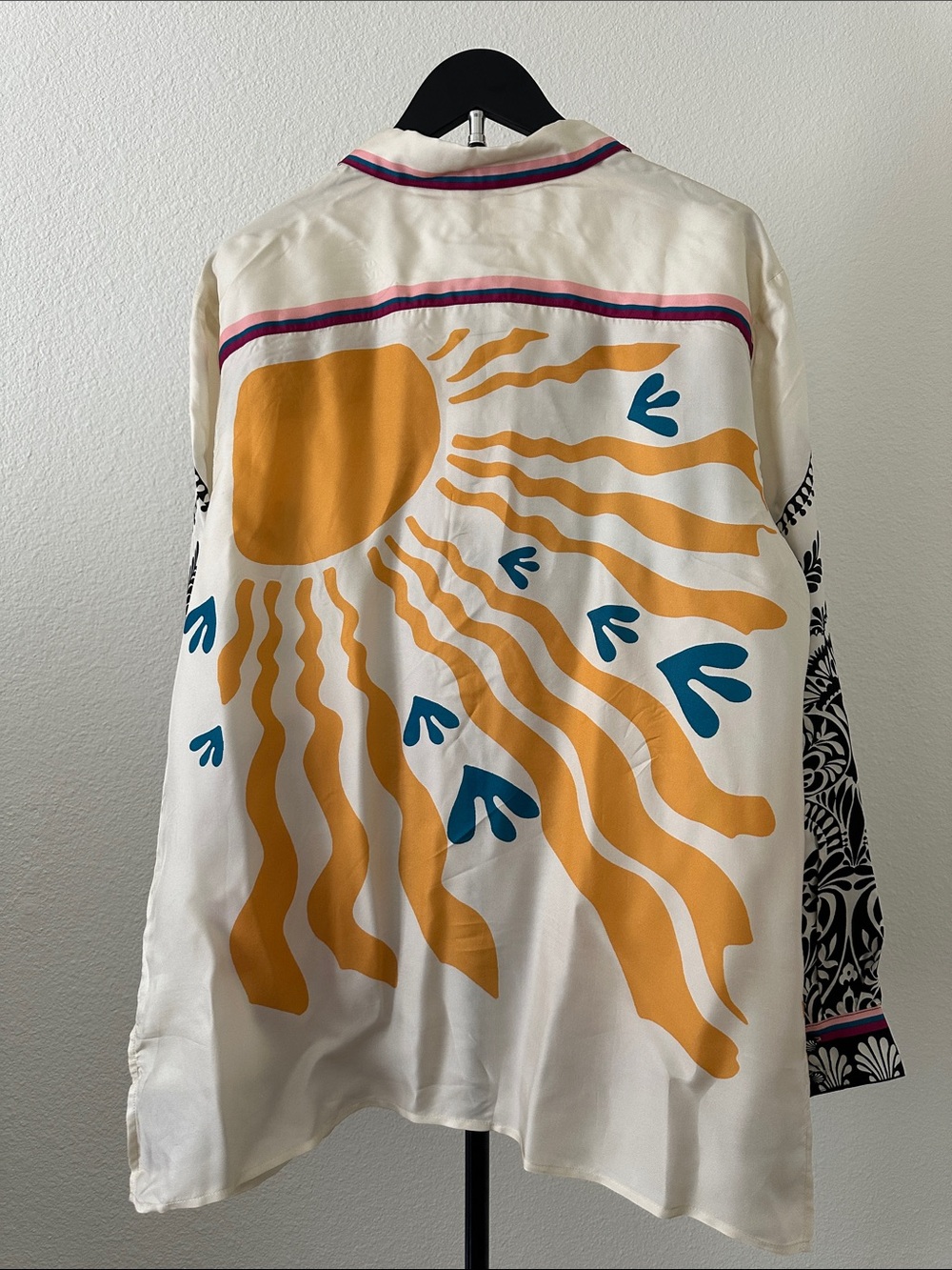 Johnny Was Lorelie Button Down Tunic Silk-Abstract Button-Up Blouse Cream XL NEW - Picture 5 of 7